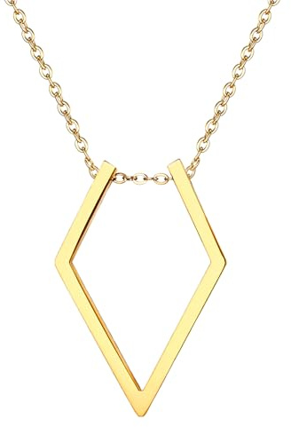 OIDEA Damen Halskette mit geometrischem Dreieck: Silber Gold Dreieck Anhänger Ringhalter aus Edelstahl elegant Schmuck Geschenk für Frauen Freundin Mädchen