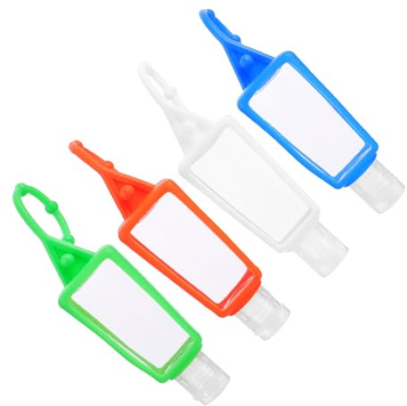 HONITANO Botellas De Plástico y Funda De Silicona 4 Piezas Tamaño Viaje 30 Ml Selladas Portátiles Para Viajeros Gancho Multifuncional Para Mochila y Bolso