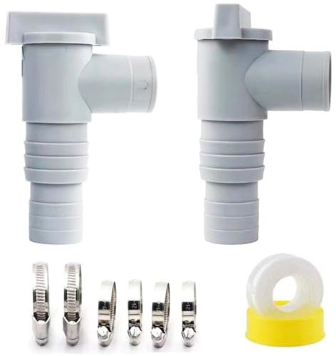 Youery 2 rubinetti di Chiusura per Piscina da 32 a 38 mm, Set Collegamento con Adattatore Tubo Flessibile, 6 Fascette stringitubo, per Piscine Fuori Terra e Pompa, Accessori Manutenzione PVC