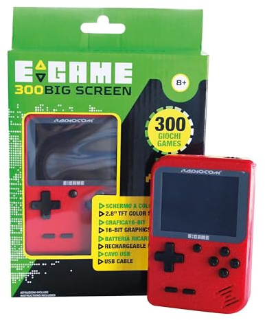 ODS - Radiocom Egame Big Screen Rouge Console Portable Gaming avec 300 Jeux vidéo préinstallés, écran TFT 2,8 Pouces, Batterie Rechargeable, 50073
