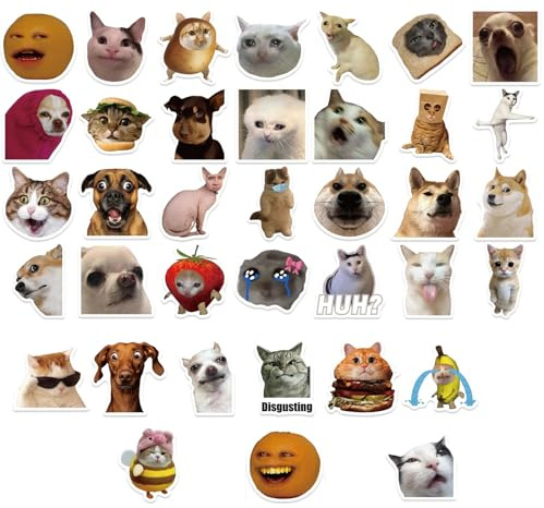 Tivleed Laptop Stickers, Cute Stickers, Cat Stickers, 50PCS Funny Meme Stickers-Waterproof Stickers for Water Bottles, Skateboards with Cats, Dogs & People Expressions (50Pcs Meme Stickers)