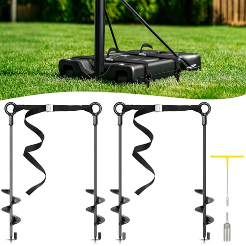 Tinnmao Portable Basketball Hoop Anchor Tie Down Kit High Wind, 18'' Heavy Duty Steel Basketball Goal Anchors with Adjustable Straps for Secure and Durable Court Setup for Mounting Trampoline