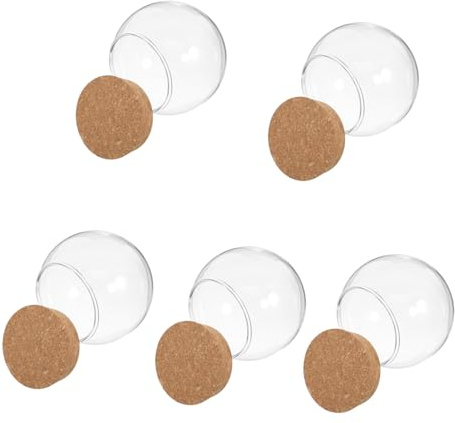 Zerodeko 5 Pièces Lot de Cloches Verre Transparentes avec Socle Liège Protection Décorative pour Fleurs Préservées et Miniatures Cadeau Fête des Mères Éternelle