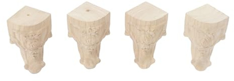 4 Stück Massivholz Möbelfüße, 10cm Vintage Möbelfüße Aus Holz, Dekorative Tischfüße Geprägte Sofabeine, Europäischer Stil Handgeschnitzte Tischbeine Ersatzfüße, für Sofa, Bett, Schrank, Couch, Stuhl