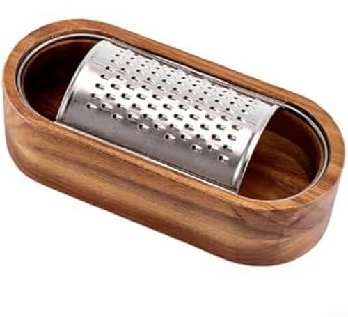 Râpe à fromage, lame en acier inoxydable, râpe à fromage en bois d'acacia, boîte de rangement, outil de cuisine, 24,7 x 6,8 x 4 cm (standard)