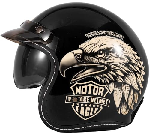 Casco Moto Jet E Demi-Jet Stile Vintage Casco Scooter Aperto Caschi da Ciclomotore 3/4 Mezzo Elmetto Moto Omologato DOTECE con Visiera per Uomini e Donne Caschi Cromwell 5,XL=61~62CM