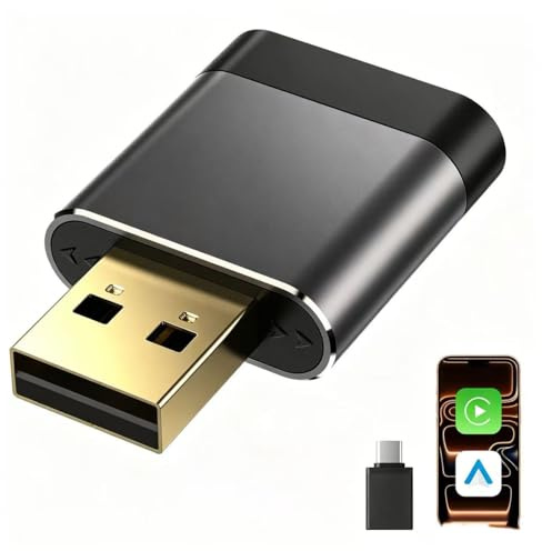 FlyJunct Adaptateur CarPlay sans Fil & Android Auto sans Fil 2-en-1, USB-A et USB-C, Compatible iOS 10+ et Android 11+, Non Compatible avec Tesla/BMW