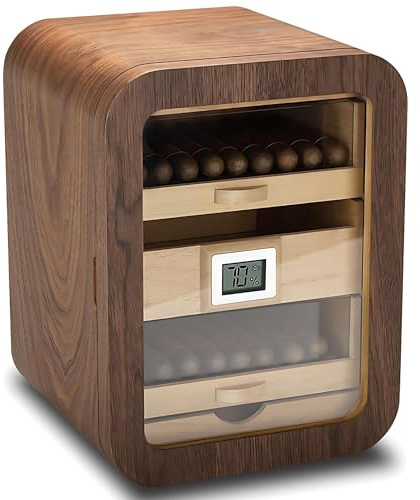 Humidor With Hygrometer, Cigar Humidor with Hygrometer and Humidifier, Cedar Wood Cabinet Holds 110 Cigars, Perfect for Home and Bars