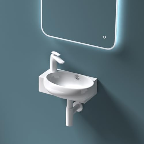 Durovin Bathrooms Ceramic Basin - Wall Hung or Counter Top Mount Sink - Single Corner Tap Hole with Overflow - 420 x 280 x 150mm (WxDxH)