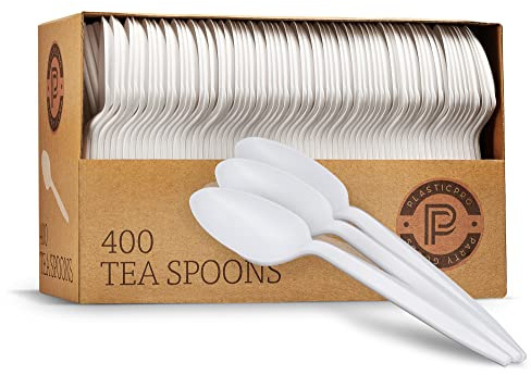 Plasticpro Cutlery 400 Mediumweight White Disposable Plastic Tea Spoons