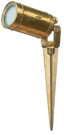 Gartenstrahler aus massivem Echt-Messing mit Erdspieß Spot H:27cm GU10 IP64 wetterfest Bodenleuchte Stehleuchte Garten Weg Lampe Leuchte Außen