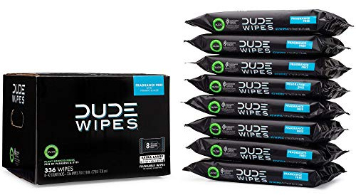 DUDE Wipes - Flushable Wipes - 8 Pack, 336 Wipes - Unscented Extra-Large Adult Wet Wipes - Vitamin-E & Aloe - Septic and Sewer Safe