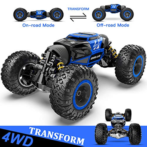 BEZGAR TD141 Remote Control Cars - 1:14 Scale RC Car, 4WD Transform 15 KM/H All Terrains Twist RC Stunt Car, Toy Vehicle with Rechargeable Battery for Boys Kids Girls Blue