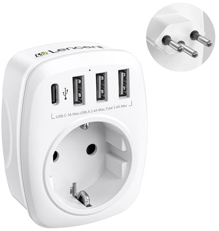LENCENT Adaptador Enchufe Suiza, Adaptador Liechtenstein de Viaje con 3 Puertos USB-A y 1 Tipo C, Europa España 2-Pin a 3-Pin Suizo para Suiza, Liechtenstein, Tipo J