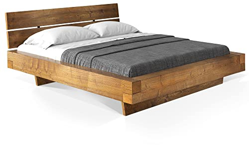 moebel-eins CURBY Balkenbett mit Kopfteil, Wangenfuß, Material Massivholz, 200 x 200 cm, Vintage