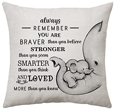 Aconesong Inspirational Gifts Pillow Covers Living Room Decor for Her/Him- Always Remember You Are Braver Than You Believed 18 * 18 In Elephant Throw Pillow Case