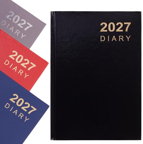 2027 Diary A5 Week to View - Hardback Planner with Ribbon Bookmark - Runs January to December 2027, Weekly Organiser for Home Office School (Black)