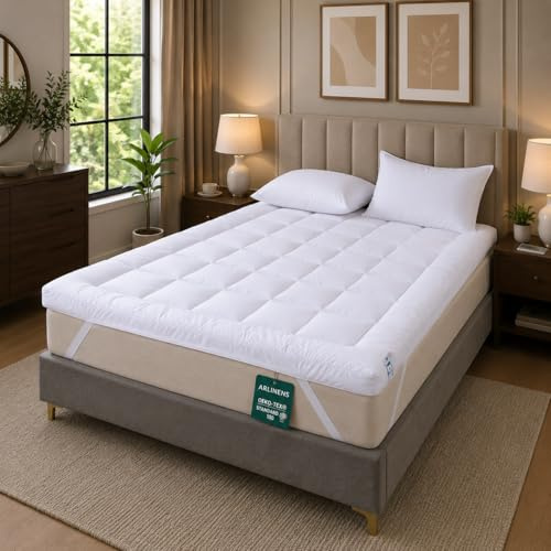Mattress Topper Double Bed 10cm Thick,Hotel Quality Super Soft Quilted Microfiber Topper,Fiber Fill, With Strong Elastic Straps for Extra Comfort (137x190cmx10cm)