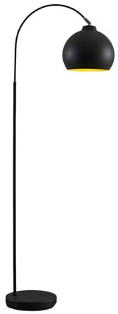 Lindby Stehlampe Metall schwarz gold, Bogenlampe mit Fußschalter 1x E27, Leselampe Standlampe Wohnzimmer, Stehleuchte Wohnzimmerlampe, Standleuchte