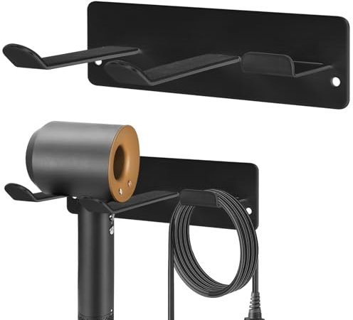 YOUGRIDDA Föhn Halterung, Fönhalter Ohne Bohren - Edelstahl 304 (Schwarz) - Wandhalterung für Haartrockner mit Kabelhalter - Robuster Haartrocknerständer für Bad & Friseursalon