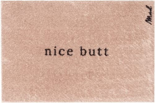 Mad about Mats Fußmatte »Aron«, Badvorleger, Badezimmerteppich, WC-Vorleger, Matte mit Spruch »Nice Butt« lustig, weich, waschbar, rutschfest, Beige, Innen, 50 x 75 cm, 0,9 cm hoch