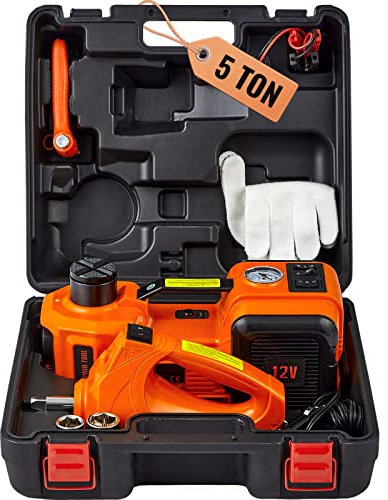 VEVOR Kit di Attrezzi per Martinetto Idraulico Sollevatore per Riparazione dell'Auto Veicolo Carico Massimo 5 Tonnellate Corrente CC 12V 180W 15A Pressione 10bar, Cassetta di Attrezzi per Martinetto