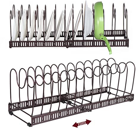 Kinsinder Pfannenhalter für Schublade, Erweiterbarer Pfannen Organizer mit 13 Verstellbaren Teiler, Perfekt für Küchenutensilien Pfannen, Töpfe und Deckel (Bronze-13)