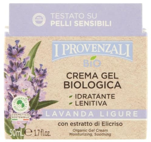 I Provenzali Organisk gelkräm fuktgivande och lugnande lavendel Ligure med Helichrysum extrakt, 50 ml