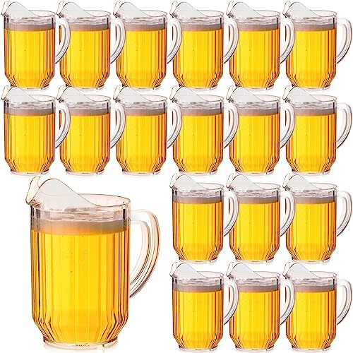 Rtteri 32oz Clear Plastic Pitchers – Bulk Mini Drink Beverage Pitcher Jugs for Serving Water Beer Sangria Lemonade Juice Iced Tea on Home Restaurant Bar Catering BBQ Oktoberfest Party(16 Pack)