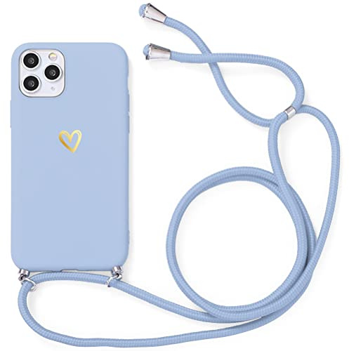 Yoedge Handykette Handyhülle für Apple iPhone 8/7 / SE 2022 / SE 2020 Hülle mit Band 4,7, Gold Love Herz Muster Aesthetic Schutzhülle Kordel zum Umhängen Liebesherz Cover für iPhone SE 3 Case, Blau