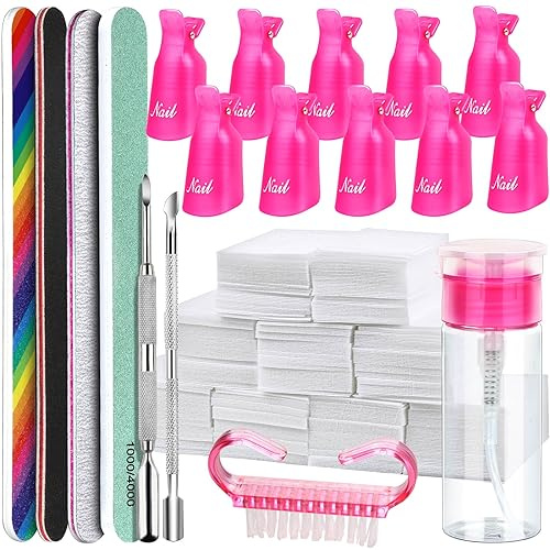 HNYYZL Kit d'outils de dissolvant de vernis à ongles en gel, 10 pinces à ongles en plastique, 550 tampons en coton pour lingettes à ongles, distributeur de flacon vide de 100 ml, 7 limes à ongles