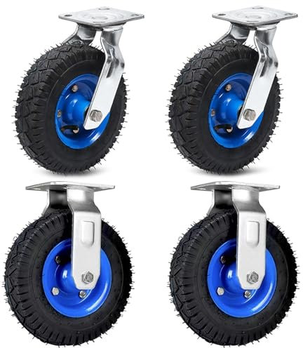 Schwerlastrollen Luftreifen Gummi Rollen 2 Lenkrolle Und 2 Bockrolle Industriell Rad Hohe Tragfähigkeit Ø 15cm 20cm 25cm Leise Rolle 4er Set Mit Schrauben, Für Transportwagen