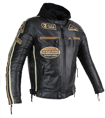EURO STARS Motorrad Lederjacke Herren Lamm Lader Biker Custom Vintage Jacke Herren Freizeit Protektoren Motorcycle Jacket Hoodie (DE/NL/SE/PL, Alphanumerisch, L, Regular, Regular, 1, Braun Streifen)