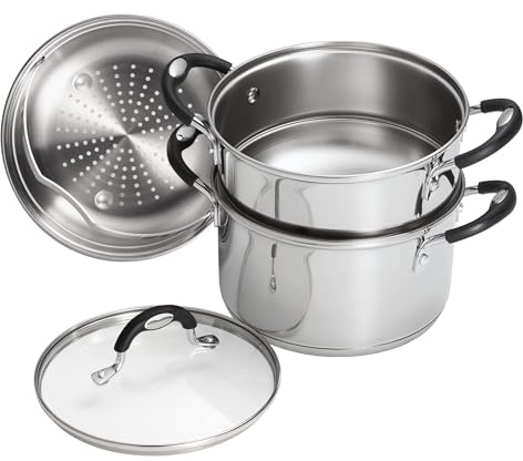 CROKZ Stainless Steel 3 Quart Steamer & Double-Boiler, 4 Piece