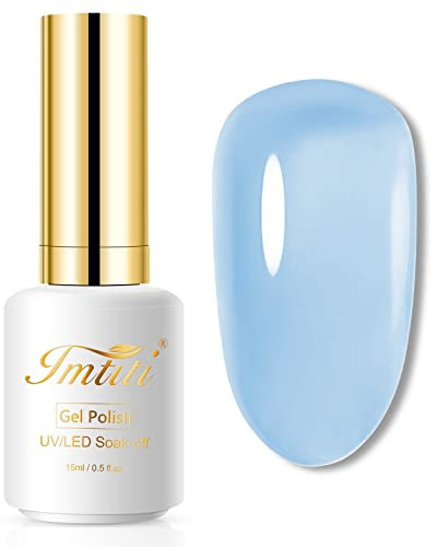 Imtiti Jelly Gel Nail Polish, 15ML Light Blue Jelly Gel Polish Soak Off LED U V Nail Gel Polish Sheer Translucent Gel Nail Polish DIY Nail Art Starter Manicure Salon Gel Nail Kit for Women Girls