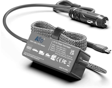 KFD PD 140W USB C DC 12V-24V KFZ Ladegerät Laptop Netzteil Auto Ladekabel für MacBook Pro 16 14 2024 MacBook Air 13 15 M3 Lenovo Surface Pro 9 8 HP Dell 135W 130W 100W Notebook Charger DC Adapter