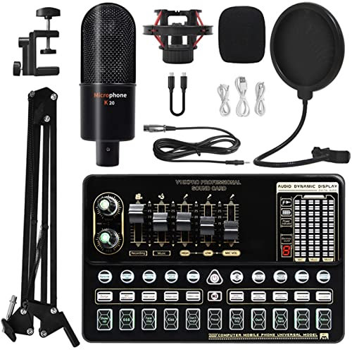 Podcast Equipment Bundle Scheda audio in diretta V10 Set di schede audio Set microfono cellulare scheda audio set completo di attrezzature for schede audio Per lo studio di registrazione DJ(Color:6)
