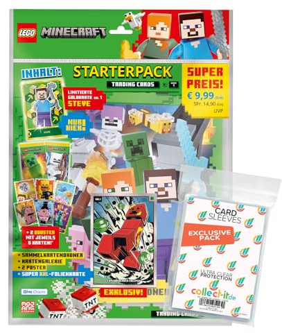 Bundle mit Lego Minecraft Serie 1 Trading Cards - 1 Starter + Exklusive Collect-it Hüllen