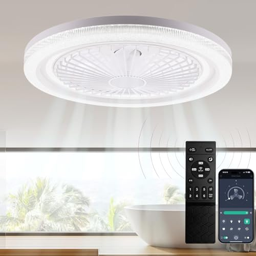 LED Deckenleuchte mit Ventilator,70W Deckenventilator mit Beleuchtung und Fernbedienung Leise & APP,3000-6500K 6 Geschwindigkeiten Lampe mit Leise Ventilator für Wohnzimmer Schlafzimmer,Ø50cm