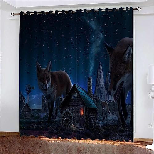 Verdunkelungsvorhänge Kräuselband Tierischer Fuchs 2 X 117 X 230 Cm Set Kindergardinen Mädchen Verdunkelungsvorhänge Mit Ösen Blickdichter Kinderzimmer Schlafzimmer Vorhang -4A1W0X3I7W2E0Y7G0L7W2R4H2E
