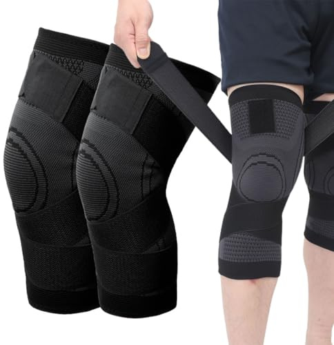 Rodillera deportiva de 2 piezas, rodillera elástica ajustable, rodillera de compresión deportiva, rodillera de rótula y ligamento, rodillera para artritis de rodilla (negro)