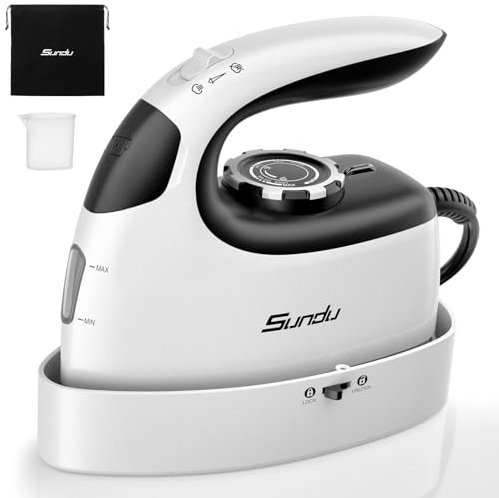 Sundu Mini Travel Iron with Steam,1000W Portable Steamer Samll Iron for Quilting & Sewing,300 Microsteam Holes,90ml water tank,lockable safety base,Digital Temperature Control-Grey