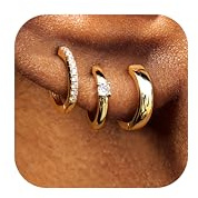 Roheafer 3 Pares Pendientes Mujer Oro, 14K quilates Pendientes de Aro Pequeños de Plata de Ley Para Mujer, Apilables Juego de Pendientes de Aro Pequeños para Mujeres Regalos de Joyería