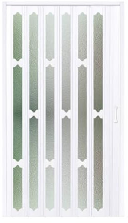 Porta pieghevole in PVC con vetro acrilico smerigliato a fisarmonica porte per armadio e bagno porta scorrevole con maniglia (104 x 203 cm)