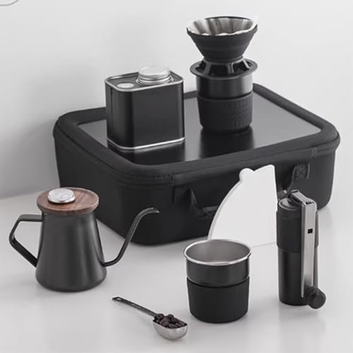 Hand Brewed Coffee Set, Coffee Serving Sets, Coffee Brewing Travel Kit For Outdoor, With Bean Grinder, Hand-Brewed Pot, Bean Storage Tank, Folding Filter Cup, Coffee Cup