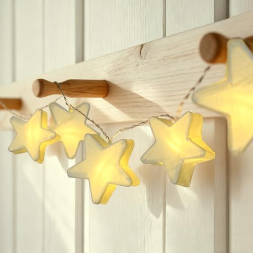 Charfia 10er LED Papier Lichterkette Sterne, Weihnachtsstern Beleuchtet, Papierstern mit Beleuchtung, Leuchtsterne Kinderzimmer, Lichterkette Nachtlicht Kinderzimmer (Weiß)