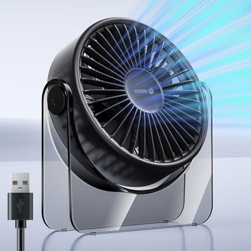 WSKEN Ventilador de escritorio pequeño USB – [diseño estético] Mini pero potente portátil ultra silencioso 3 velocidades ventilador personal de escritorio para viajes al aire libre, dormitorio, mesita