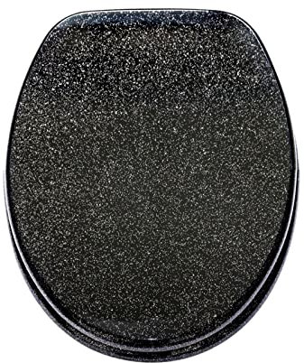 QUSYZD Gold Toilet Seat, Resin Toilet Seat, Elongated Toilet Seat Slow Close Glitter Toilet Seat, Soft Close Bathroom Toilet Lid, Easy to Clean & Install,Gold,Black