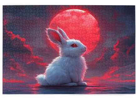 Puzzle 5000 Teile Mond, Kaninchen Holz XXL Puzzle Erwachsene mit Schachtel und Poster, Schwierige, Herausfordernde und Interessant Spiele für Anfänger, Geschenke für Männer/Frauen Wohndekoration 1T-7