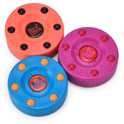 ACE HOCKEY Street/Roller Hockey Pucks – 3-Pack, 3 Regulation Size – Indoor/Outdoor Practice for Asphalt, Concrete & Sport Court – Smooth Gliding Pucks for Inline & DEK Hockey – Bright Berry Colors